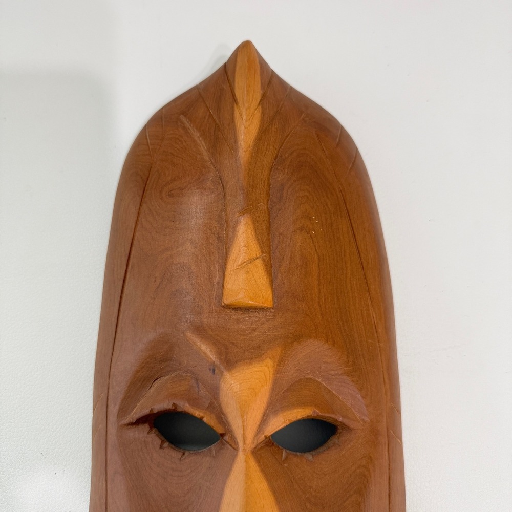 Vintage Hand Carved Wooden African Tribal Mask Wall Hanging Art Brown‎ MCM - Picture 2 of 7
